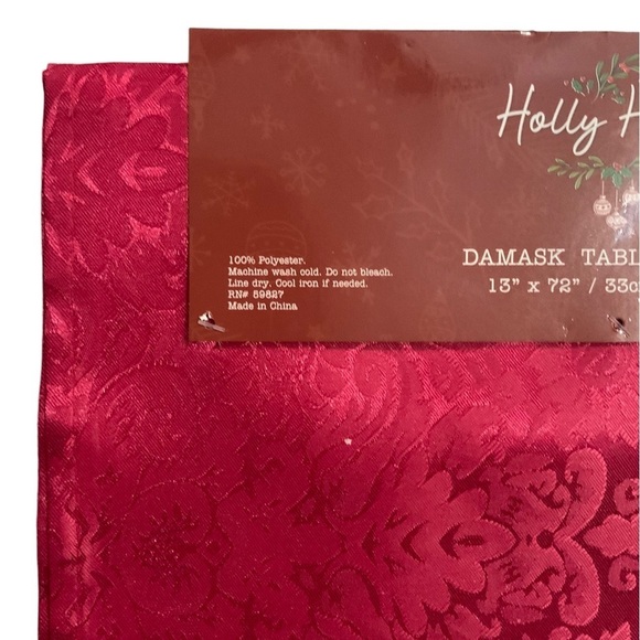 Christmas Silky Damask Table Runner Holly Homes Holiday Tassels Red 13 x 72 in - Picture 5 of 11